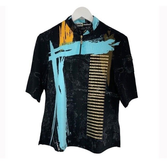 Jamie Sadock Golf Polo Top Mock 1/4 zip Retro Print Spandex Short Sleeve Small - Picture 1 of 11